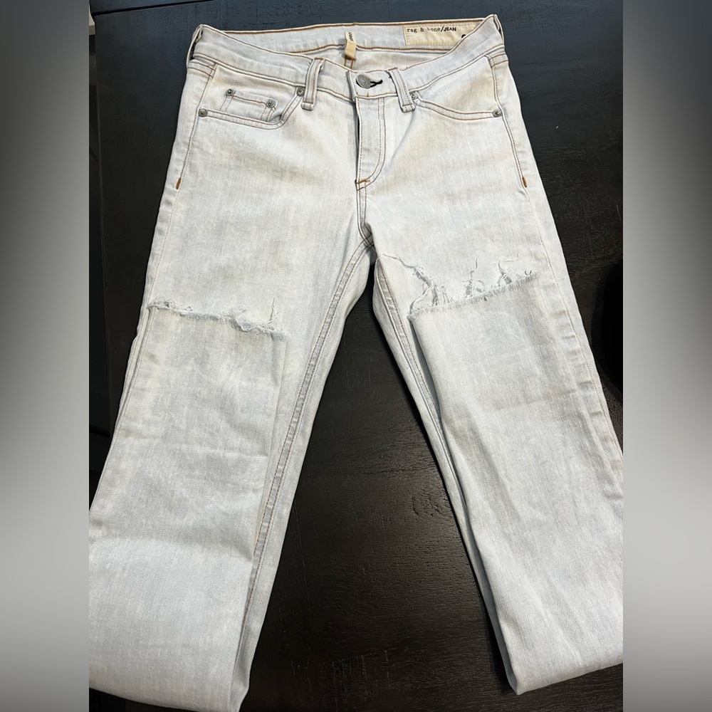 Rag & Bone Skinny Jeans Light Wash Distressed Knee Denim Womens Size 26 Low Rise